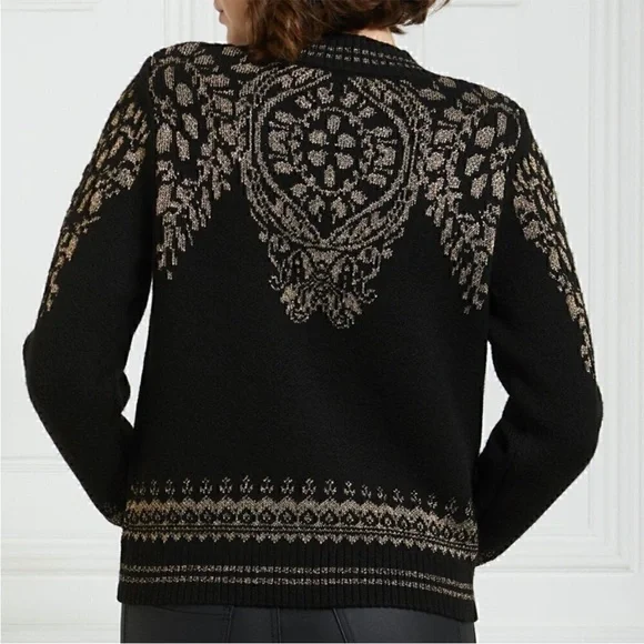 ZARA Gold Metallic Thread Jacquard Knit Sweater - Picture 5 of 9